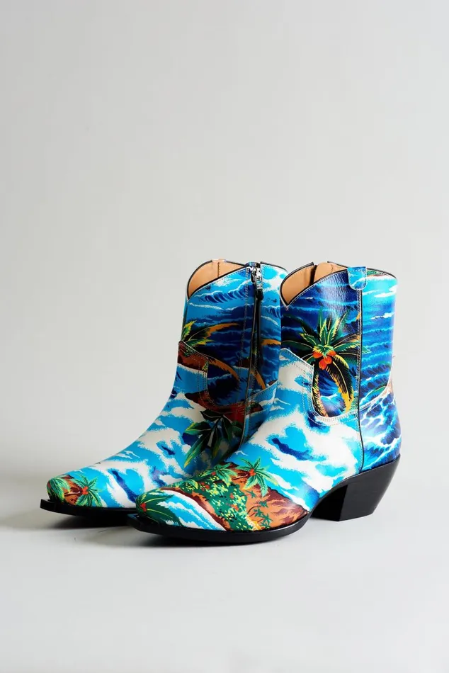 R13 Boots Women COWBOY ANKLE BOOT 8211 TURQUOISE WAVE