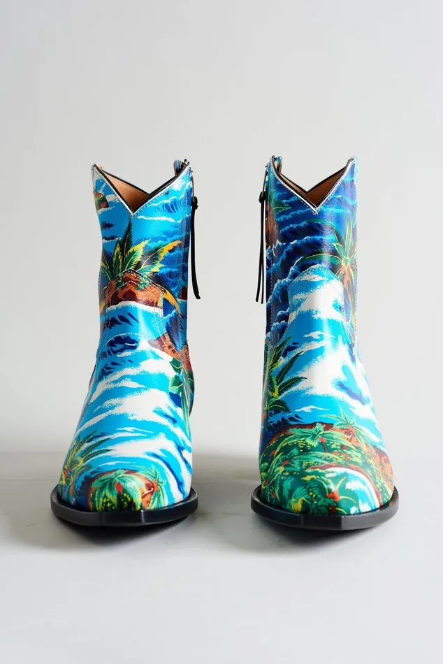 R13 Boots Women COWBOY ANKLE BOOT 8211 TURQUOISE WAVE R13 Boots Women COWBOY ANKLE BOOT 8211 TURQUOISE WAVE