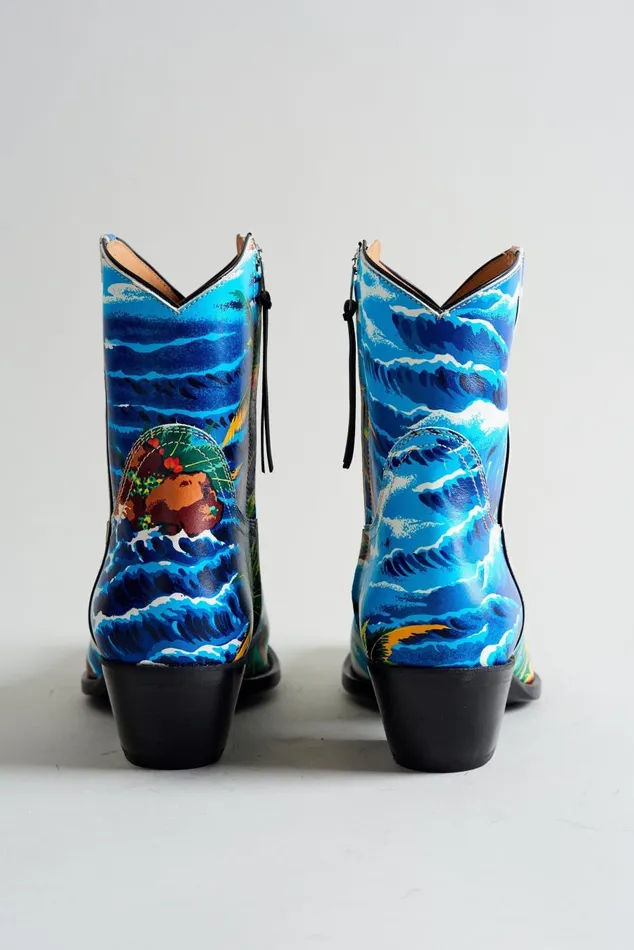 R13 Boots Women COWBOY ANKLE BOOT 8211 TURQUOISE WAVE R13 Boots Women COWBOY ANKLE BOOT 8211 TURQUOISE WAVE