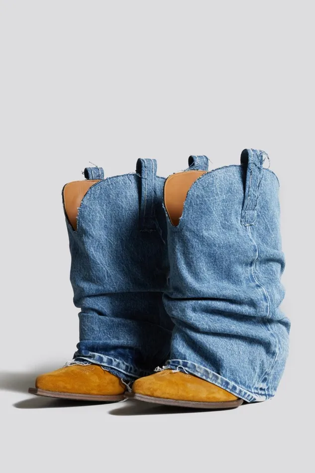R13 Boots Women LOW RIDER COWBOY BOOT 8211 DENIM SLEEVE FOOTWEAR