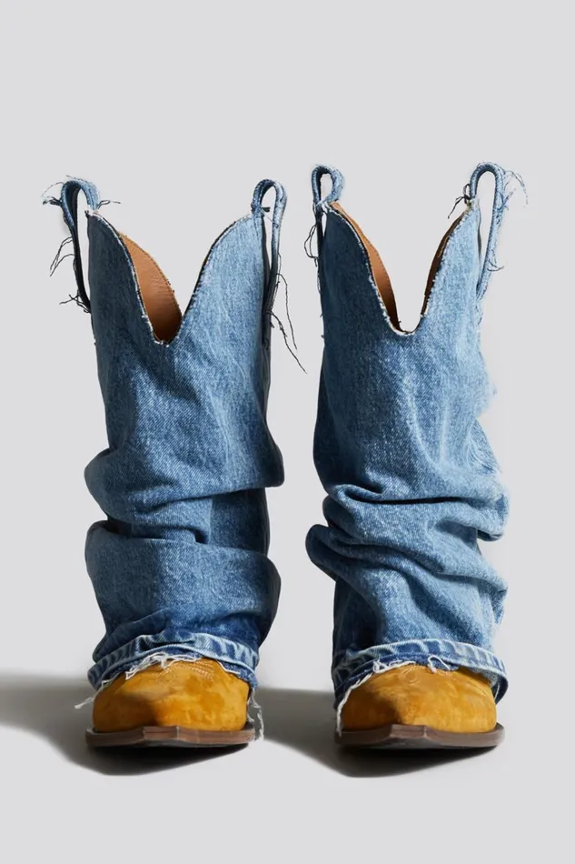 R13 Boots Women LOW RIDER COWBOY BOOT 8211 DENIM SLEEVE FOOTWEAR