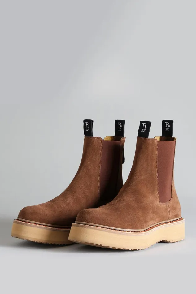 R13 Boots Women SINGLE STACK CHELSEA BOOT 8211 BROWN SUEDE