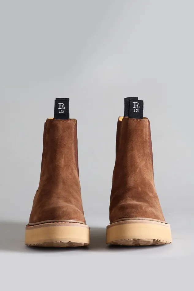 R13 Boots Women SINGLE STACK CHELSEA BOOT 8211 BROWN SUEDE
