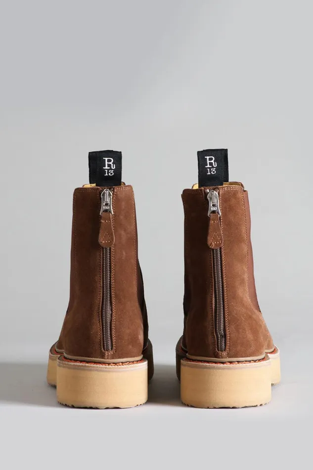 R13 Boots Women SINGLE STACK CHELSEA BOOT 8211 BROWN SUEDE