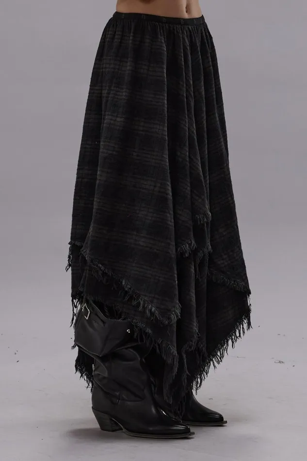 R13 Dresses and Skirts Women MIDI HANDKERCHIEF SKIRT 8211 OVERDYED BLACK PLAID