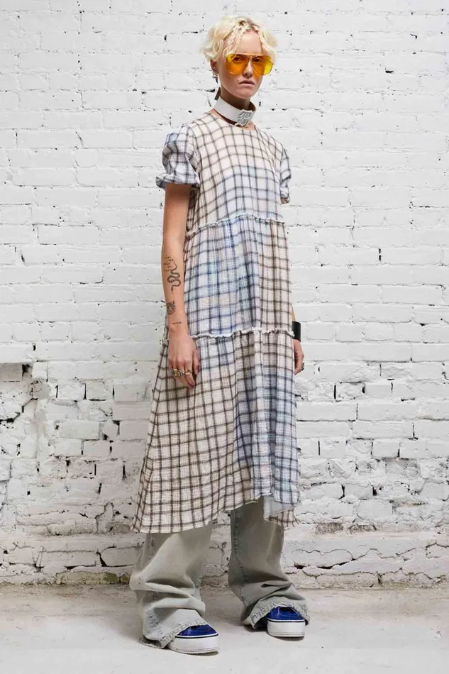 R13 Dresses and Skirts Women SHREDDED RELAXED MIDI 8211 BLEACHED PLAID