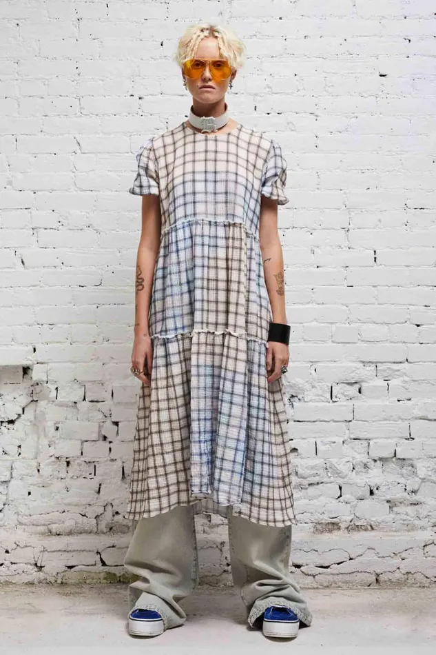 R13 Dresses and Skirts Women SHREDDED RELAXED MIDI 8211 BLEACHED PLAID