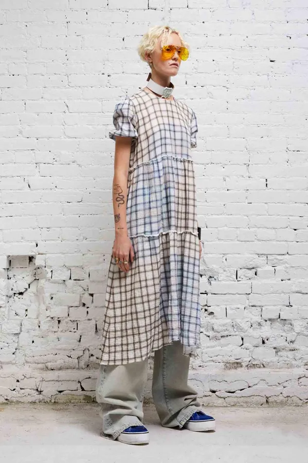R13 Dresses and Skirts Women SHREDDED RELAXED MIDI 8211 BLEACHED PLAID