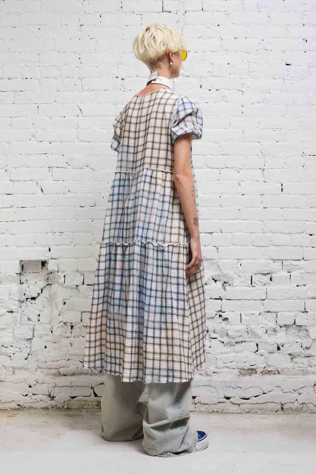 R13 Dresses and Skirts Women SHREDDED RELAXED MIDI 8211 BLEACHED PLAID