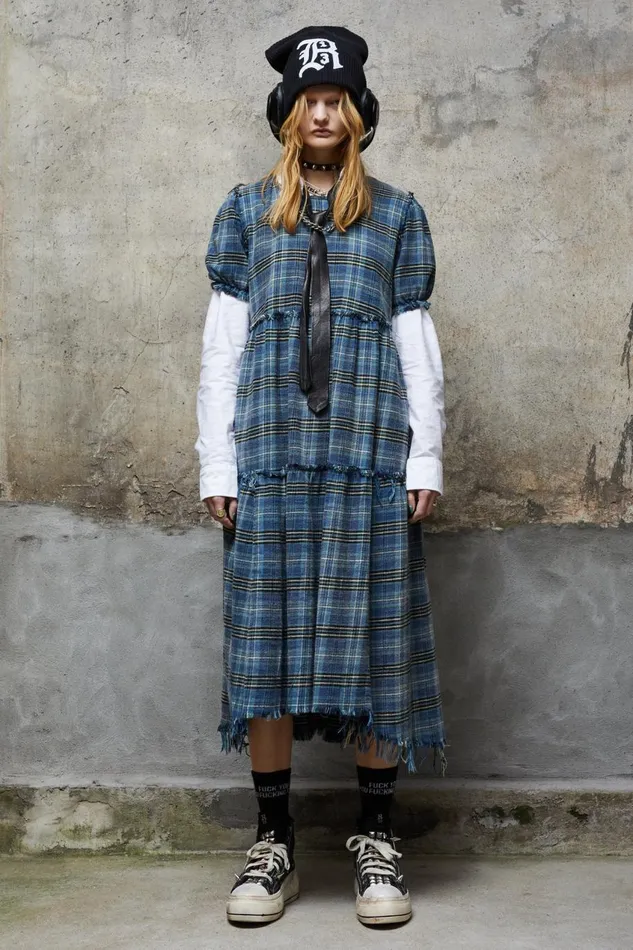 R13 Dresses and Skirts Women SHREDDED RELAXED MIDI 8211 BLUE PLAID