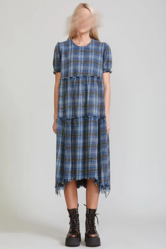 R13 Dresses and Skirts Women SHREDDED RELAXED MIDI 8211 BLUE PLAID