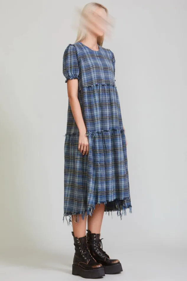 R13 Dresses and Skirts Women SHREDDED RELAXED MIDI 8211 BLUE PLAID