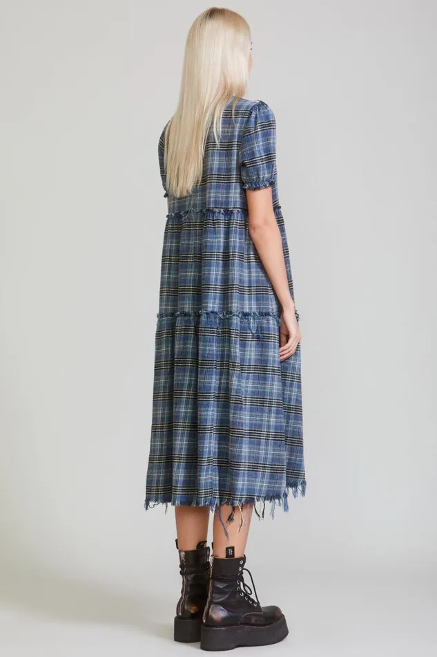 R13 Dresses and Skirts Women SHREDDED RELAXED MIDI 8211 BLUE PLAID