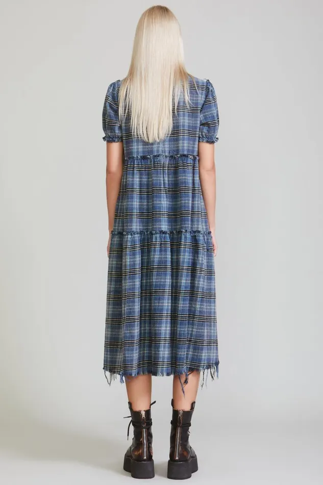 R13 Dresses and Skirts Women SHREDDED RELAXED MIDI 8211 BLUE PLAID