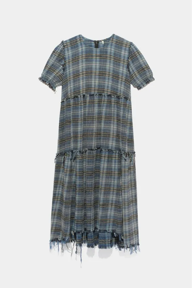 R13 Dresses and Skirts Women SHREDDED RELAXED MIDI 8211 BLUE PLAID