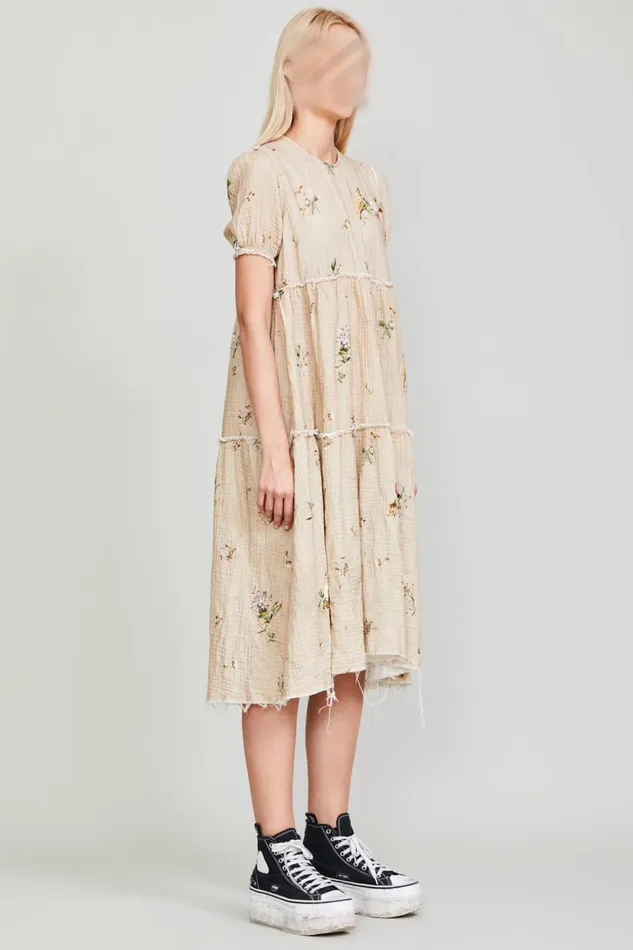 R13 Dresses and Skirts Women SHREDDED RELAXED MIDI 8211 FLORAL ON KHAKI