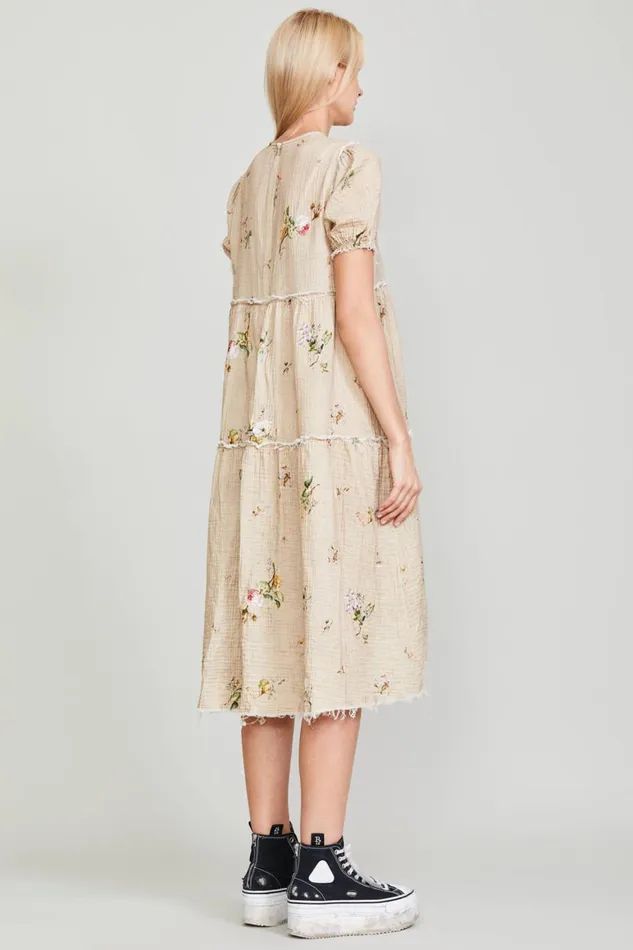 R13 Dresses and Skirts Women SHREDDED RELAXED MIDI 8211 FLORAL ON KHAKI