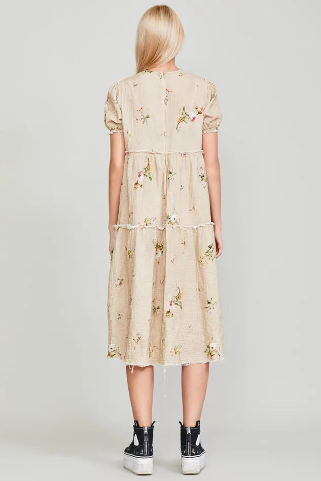 R13 Dresses and Skirts Women SHREDDED RELAXED MIDI 8211 FLORAL ON KHAKI