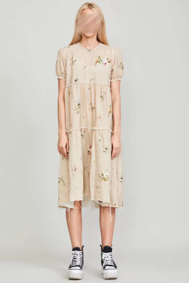 R13 Dresses and Skirts Women SHREDDED RELAXED MIDI 8211 FLORAL ON KHAKI