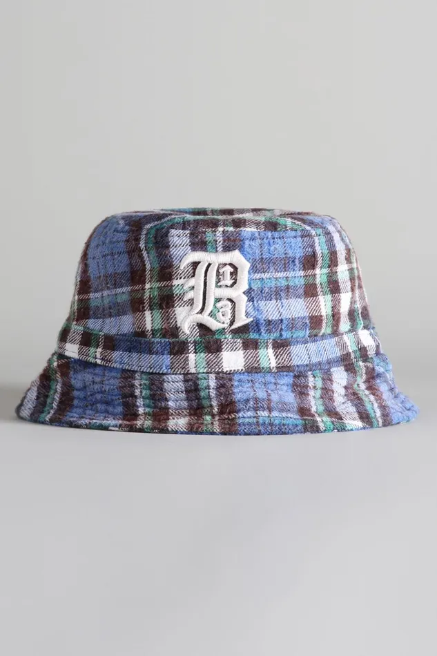 R13 Hats Women LAYERED BUCKET HAT 8211 BLUEGREEN PLAID