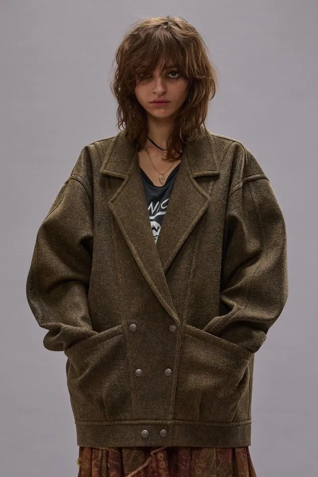 R13 Jackets and Coats Women DOUBLE BREASTED JACKET 8211 COATED WOOL