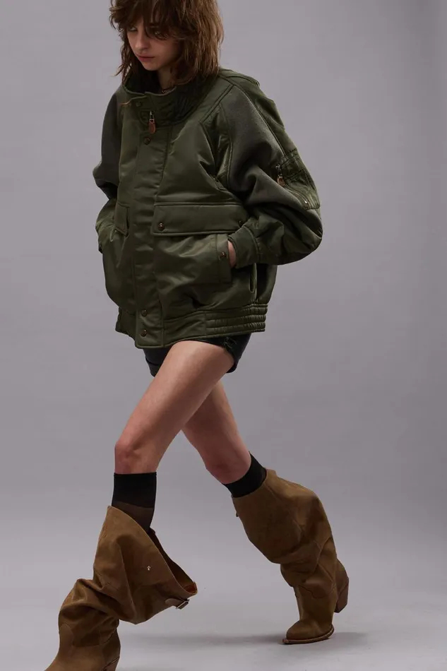 R13 Jackets and Coats Women RIBBED FLIGHT BOMBER JACKET 8211 OLIVE