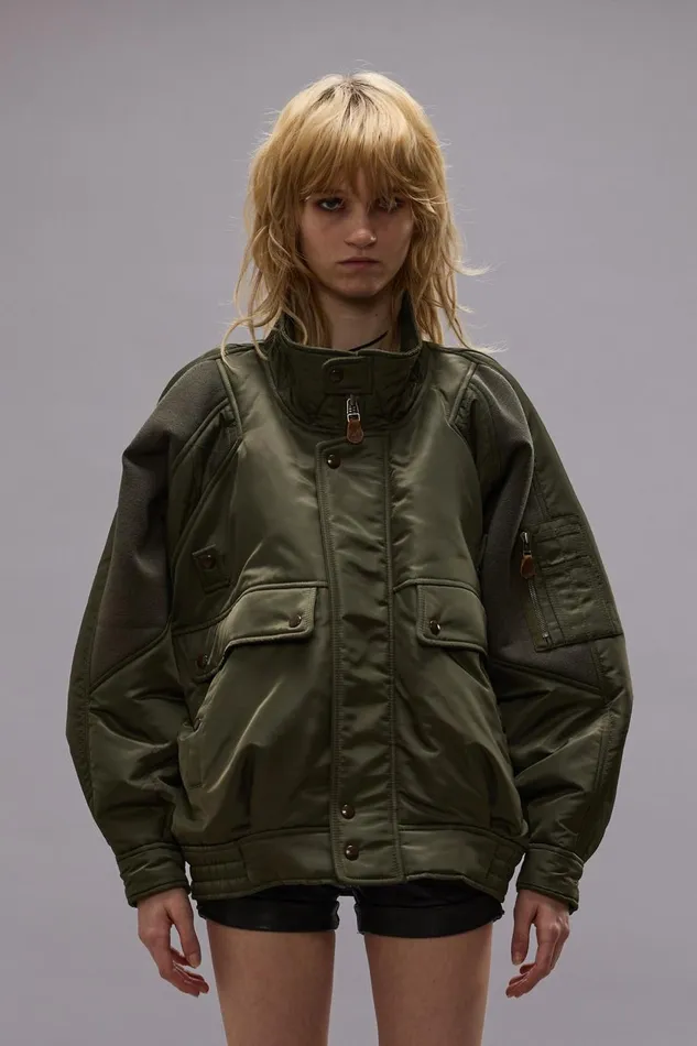 R13 Jackets and Coats Women RIBBED FLIGHT BOMBER JACKET 8211 OLIVE