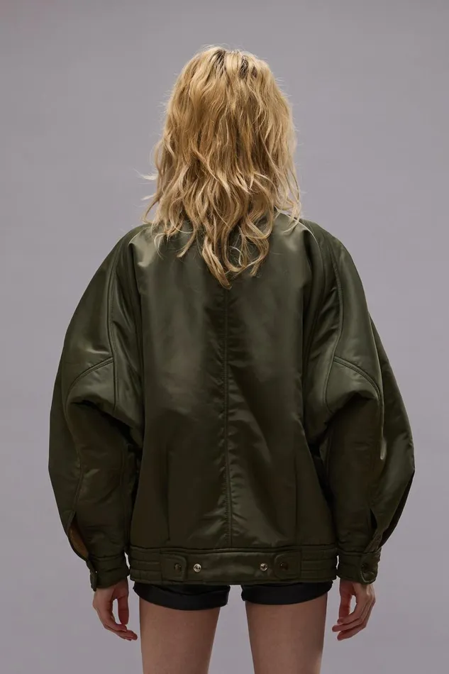 R13 Jackets and Coats Women RIBBED FLIGHT BOMBER JACKET 8211 OLIVE