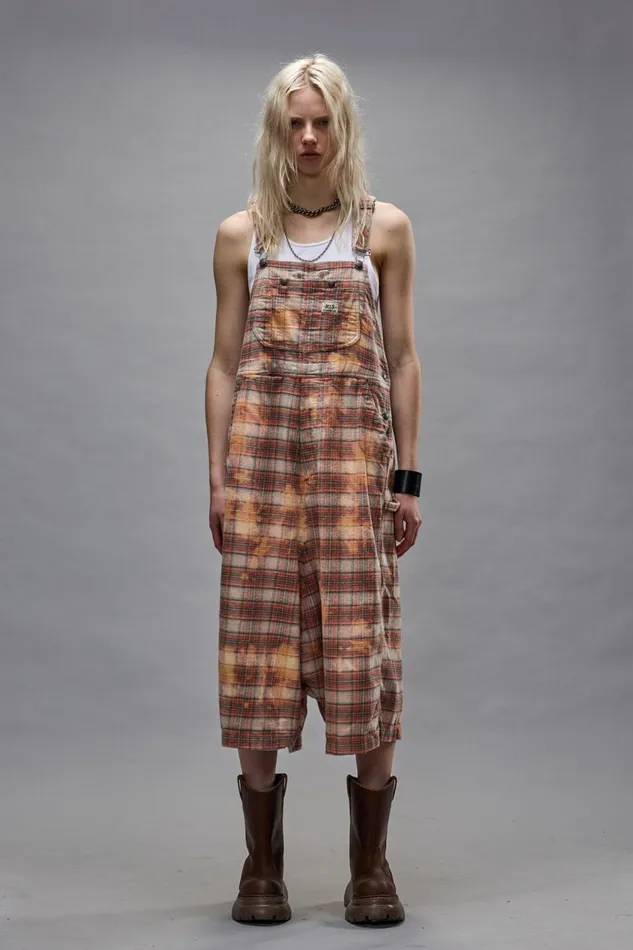 R13 Pants and Shorts Women JUMBO OVERALL 8211 BLEACHED ORANGE PLAID