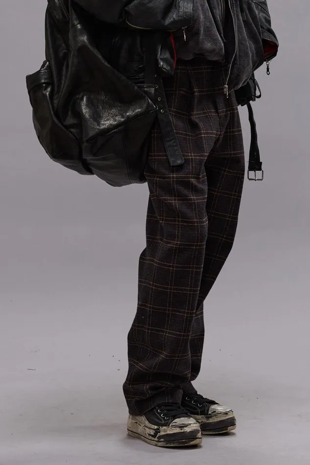 R13 Pants and Shorts Women RELAXED TROUSER 8211 DARK BROWN PLAID