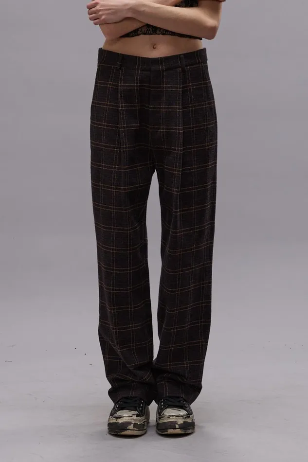 R13 Pants and Shorts Women RELAXED TROUSER 8211 DARK BROWN PLAID