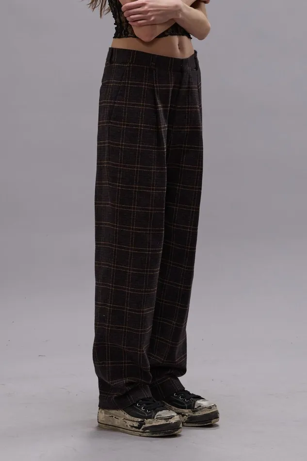 R13 Pants and Shorts Women RELAXED TROUSER 8211 DARK BROWN PLAID