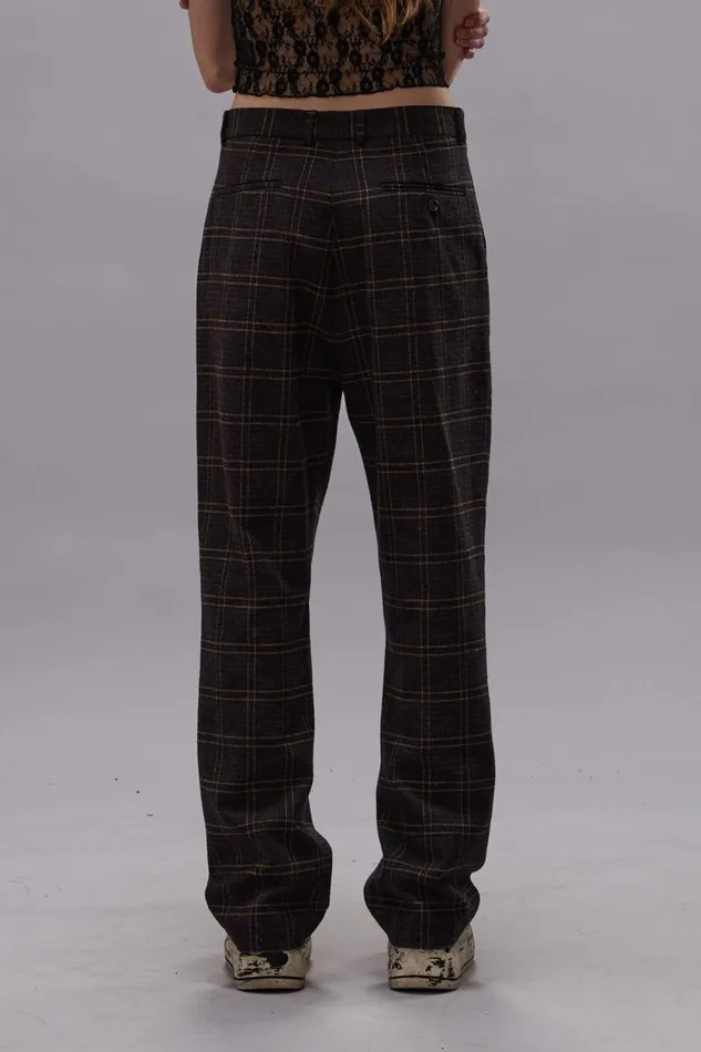 R13 Pants and Shorts Women RELAXED TROUSER 8211 DARK BROWN PLAID