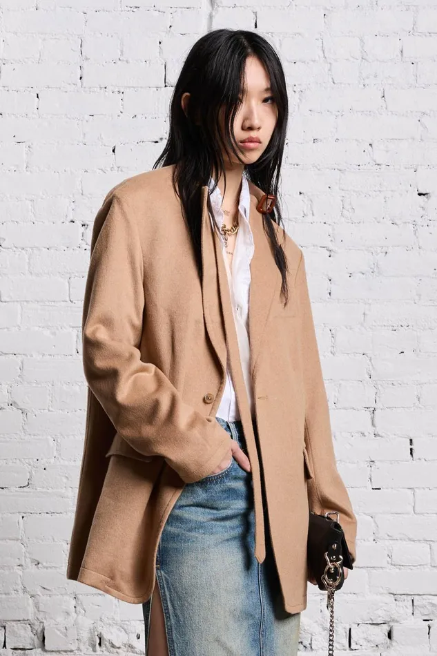 R13 Sale Women BELT COLLAR RAGGED BLAZER 8211 CAMEL