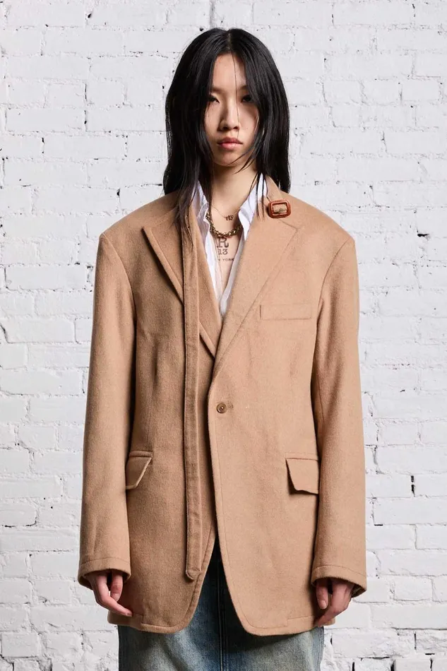 R13 Sale Women BELT COLLAR RAGGED BLAZER 8211 CAMEL