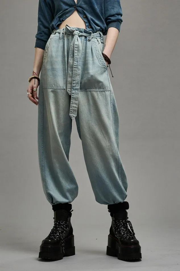 R13 Sale Women BELTED VENTI UTILITY PANT 8211 LENNON BLUE