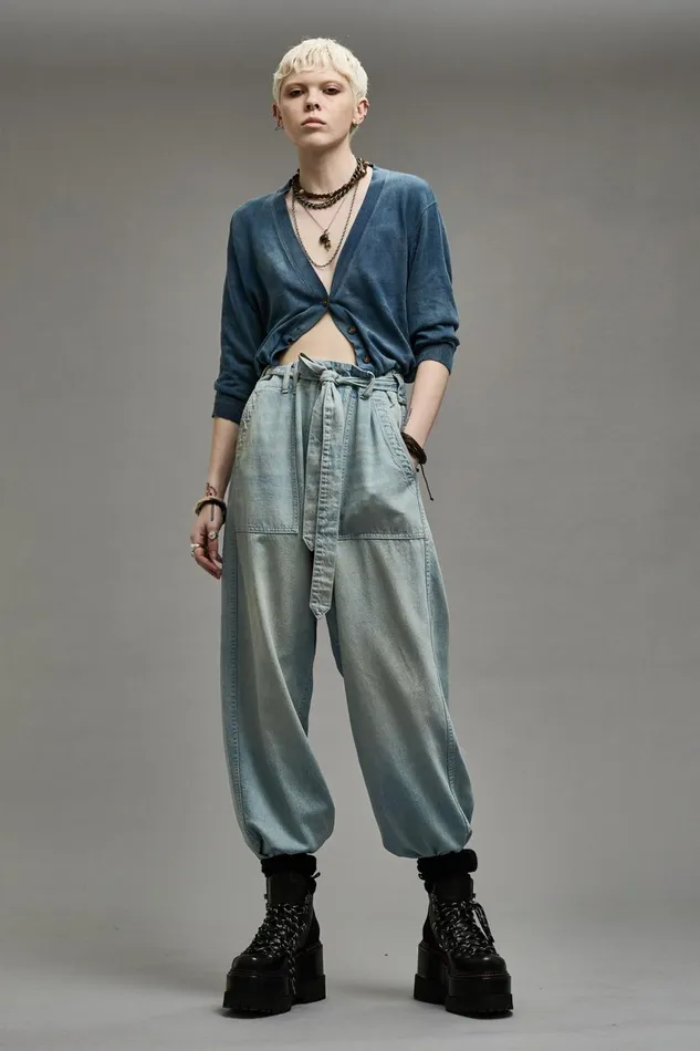 R13 Sale Women BELTED VENTI UTILITY PANT 8211 LENNON BLUE