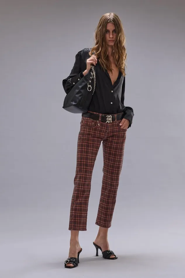 R13 Sale Women BOY STRAIGHT JEAN 8211 PRINTED AUBURN PLAID