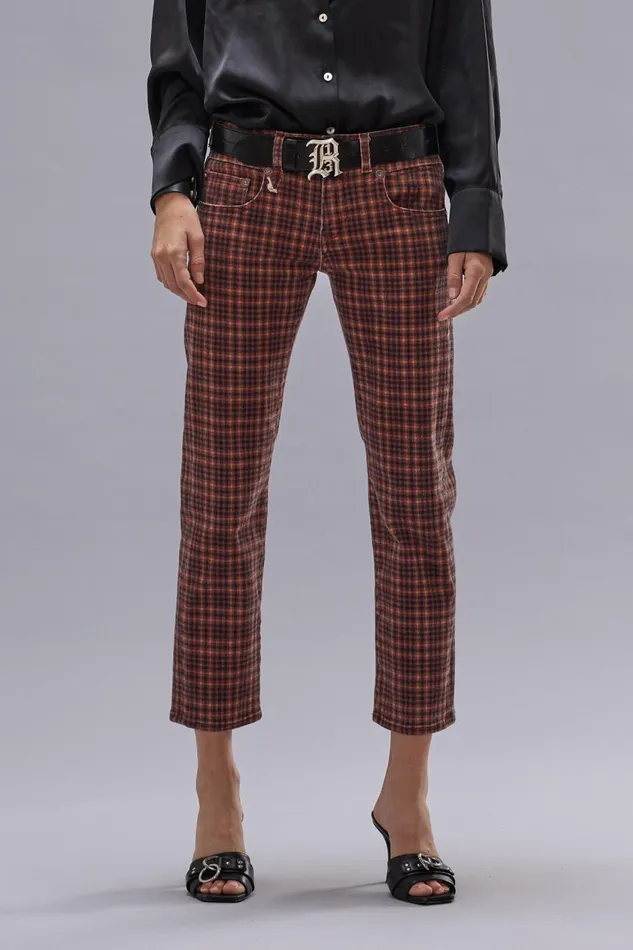 R13 Sale Women BOY STRAIGHT JEAN 8211 PRINTED AUBURN PLAID