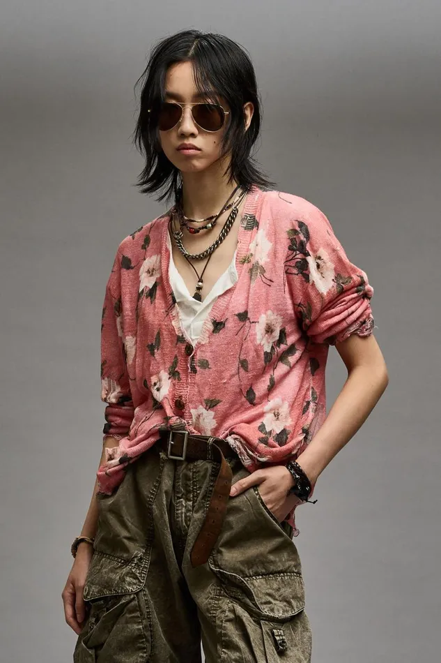 R13 Sale Women BOYFRIEND CARDIGAN 8211 RED FLORAL