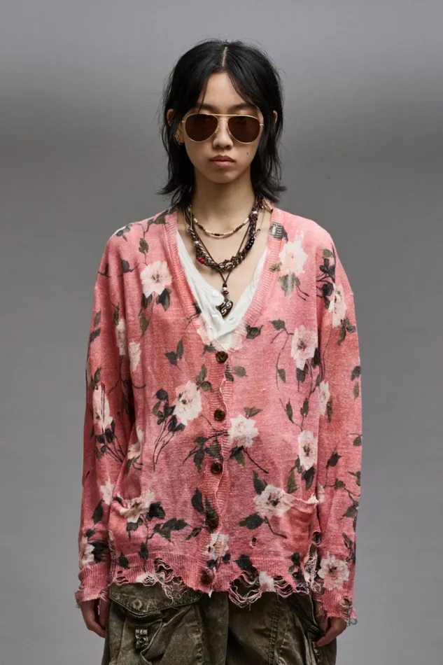 R13 Sale Women BOYFRIEND CARDIGAN 8211 RED FLORAL