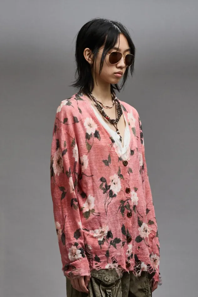 R13 Sale Women BOYFRIEND CARDIGAN 8211 RED FLORAL