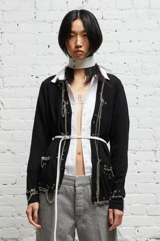 R13 Sale Women CHAIN EMBELLISHED CARDIGAN 8211 BLACK