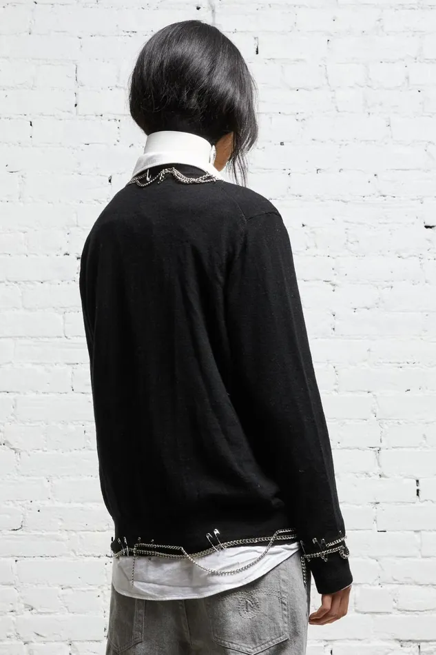 R13 Sale Women CHAIN EMBELLISHED CARDIGAN 8211 BLACK