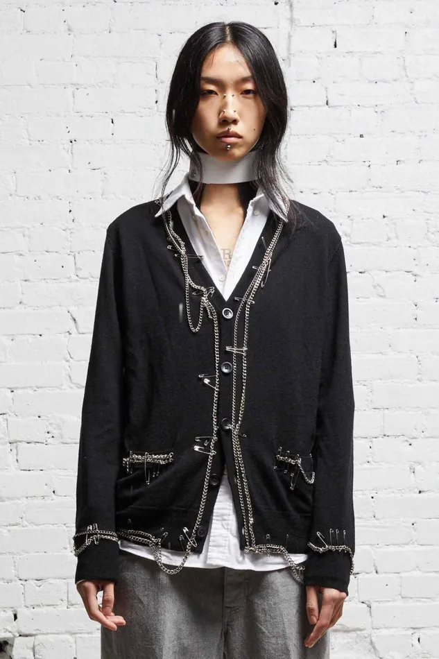 R13 Sale Women CHAIN EMBELLISHED CARDIGAN 8211 BLACK