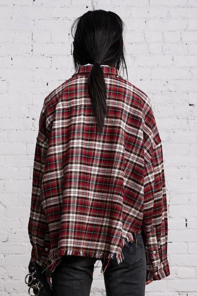 R13 Sale Women CROPPED DROP NECK 8211 RED AND ECRU