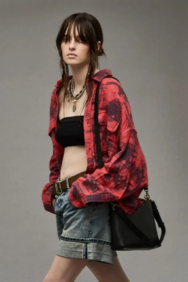 R13 Sale Women CROPPED WORKSHIRT 8211 DUSK RED PLAID