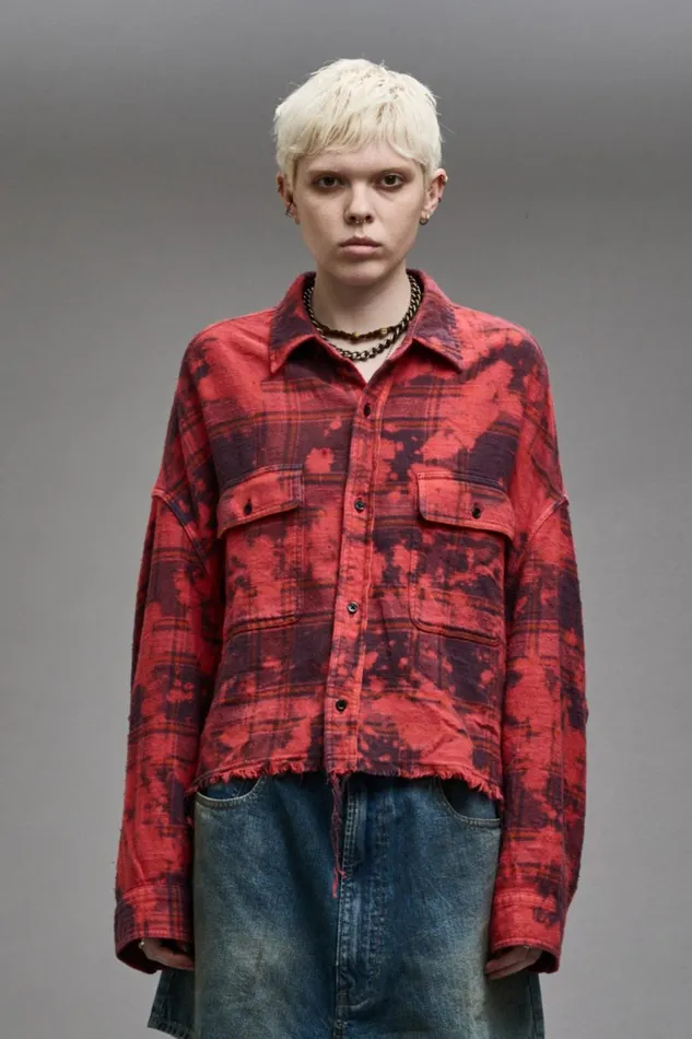 R13 Sale Women CROPPED WORKSHIRT 8211 DUSK RED PLAID
