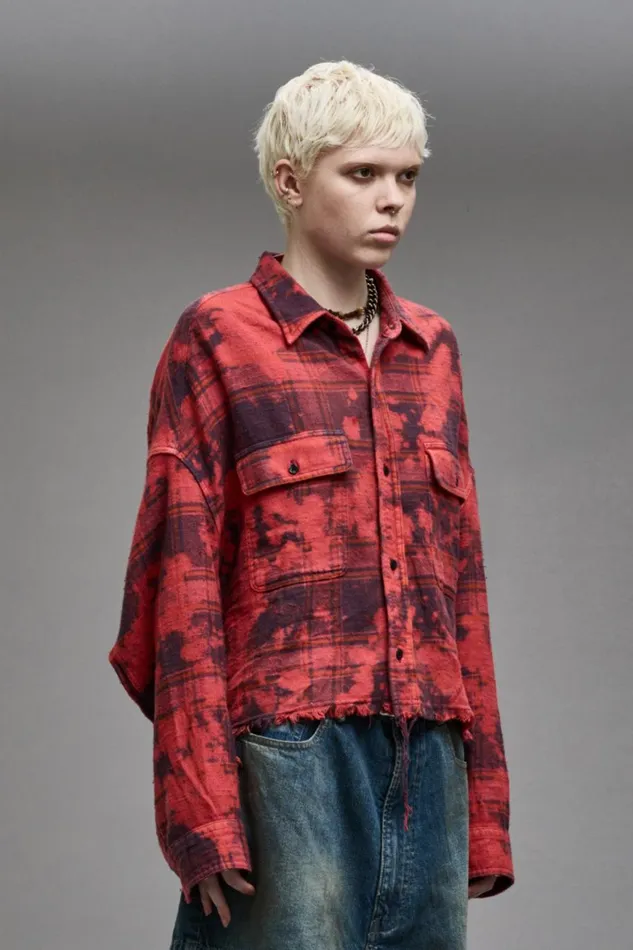 R13 Sale Women CROPPED WORKSHIRT 8211 DUSK RED PLAID