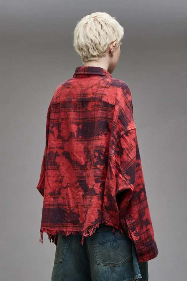 R13 Sale Women CROPPED WORKSHIRT 8211 DUSK RED PLAID